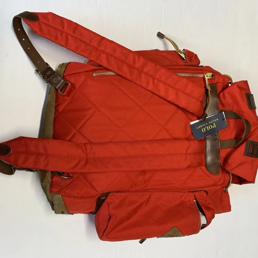 Polo Ralph Lauren Suede Trim Trail Red Backpack Nwt